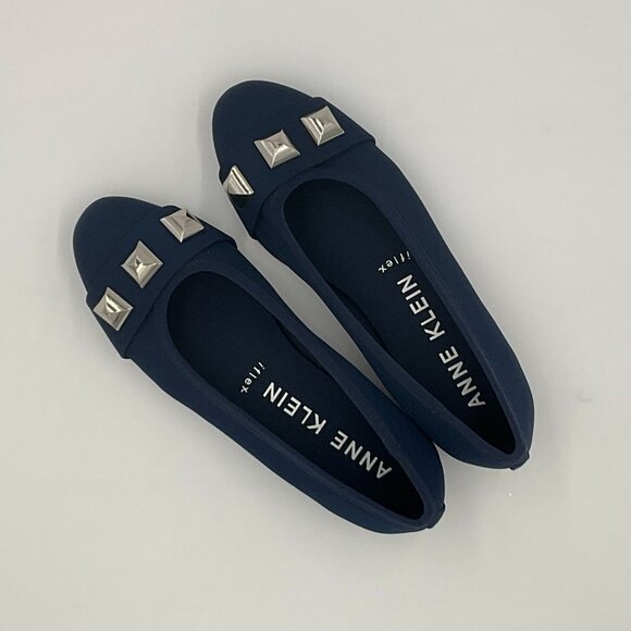 Anne Klein iFlex “Akeden” Studded Ballet Flats — Size 6M — Navy Linen Fabric - Picture 2 of 3